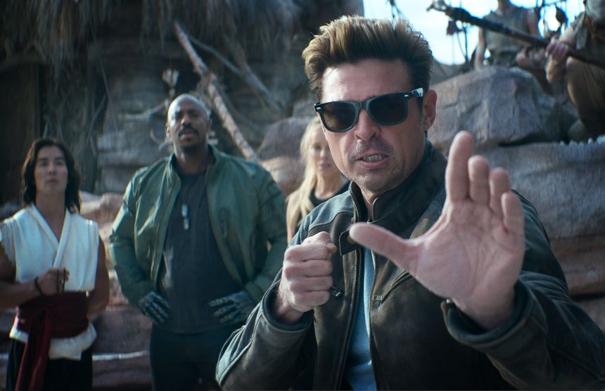 (from left) Ludi Lin, Mehcad Brooks, Jessica McNamee and Karl Urban “Mortal Kombat II.”