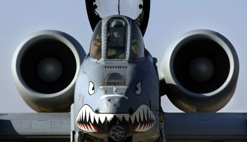 A US Air Force A-10 attack jet is pictured in Iraq in 2004. The Flying Tigers iconic nose art lives on the A-10 fleet.