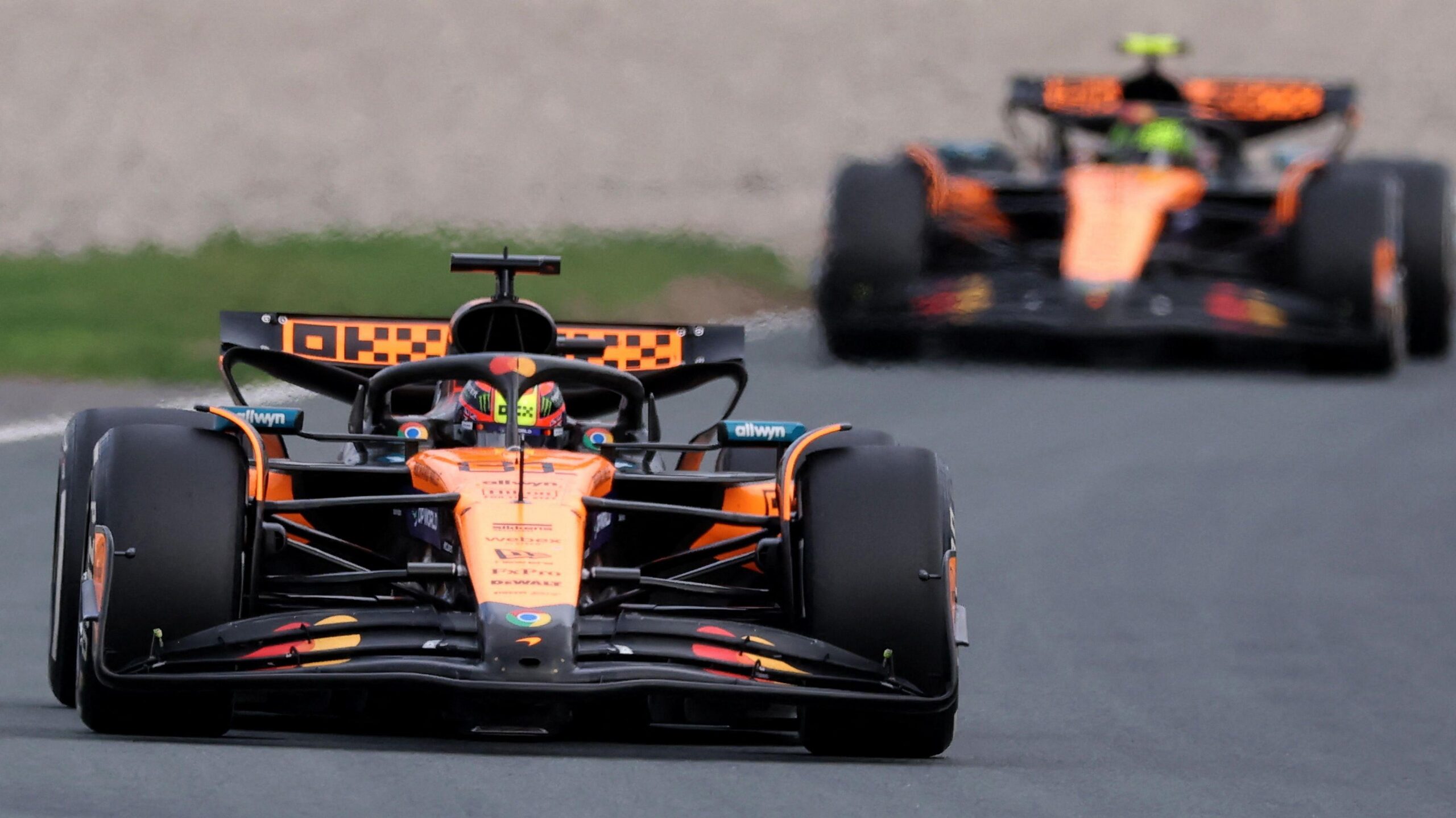 McLaren's Oscar Piastri leading the Dutch Grand Prix with team-mate Lando Norris in the background
