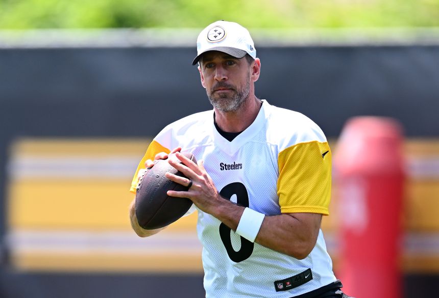 Aaron Rodgersof the Pittsburgh Steelers looks to pass during Minicamp at UPMC Rooney Sports Complex on June 11.